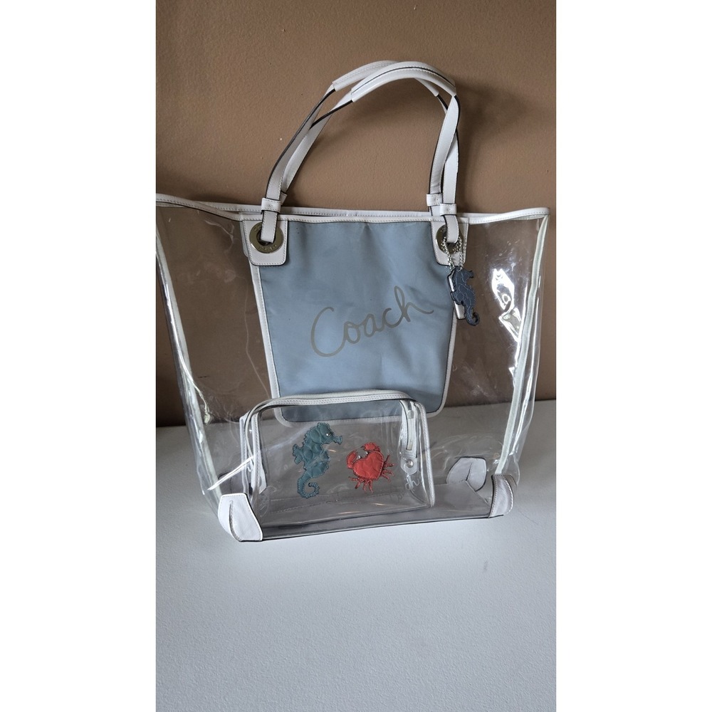 Coach F16594 Clear Beach Tote Seahorse Crab + Matching Cosmetic Pouch Rare
